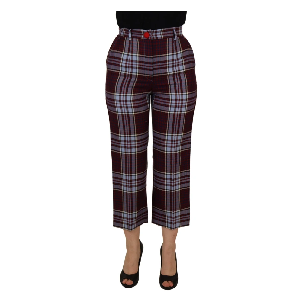 Dolce & Gabbana Women's Multicolor Cropped Trousers, M, Checked High Waist Cropped Trouser Trousers