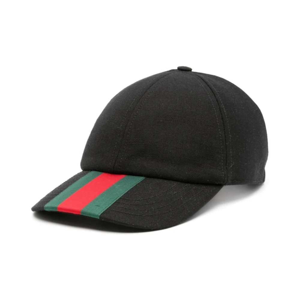 Gucci Svart Ull Canvas Web-Stripe Hatt Black, Herr