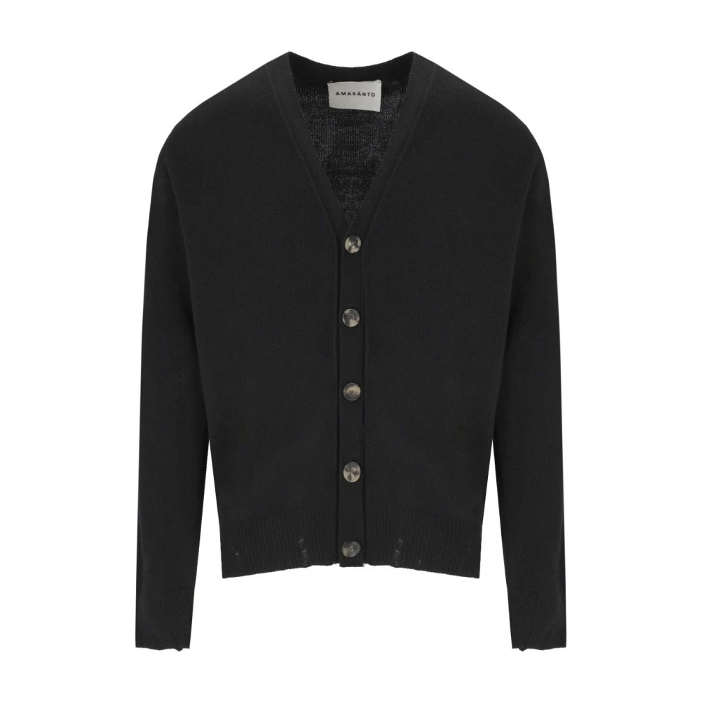 Amaránto Zwarte wol-kasjmier vest met V-hals Black Heren