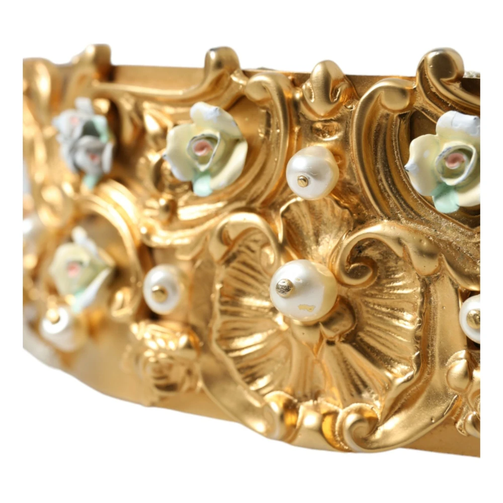 Dolce & Gabbana Elegante gouden parelriem met bloemenpatroon Yellow Dames