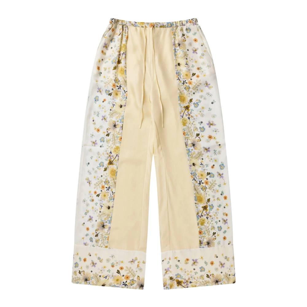 Munthe Women's Multicolor Wide Trousers, S, Elegant Floral Silk Trousers