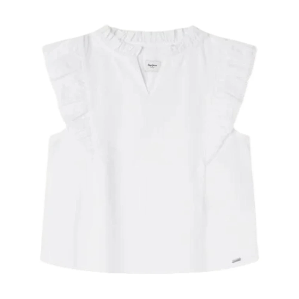Pepe Jeans Girls White Romantic V-Neck Butterfly Sleeve Blouse - Kids Blouses - 4 Y - Kids