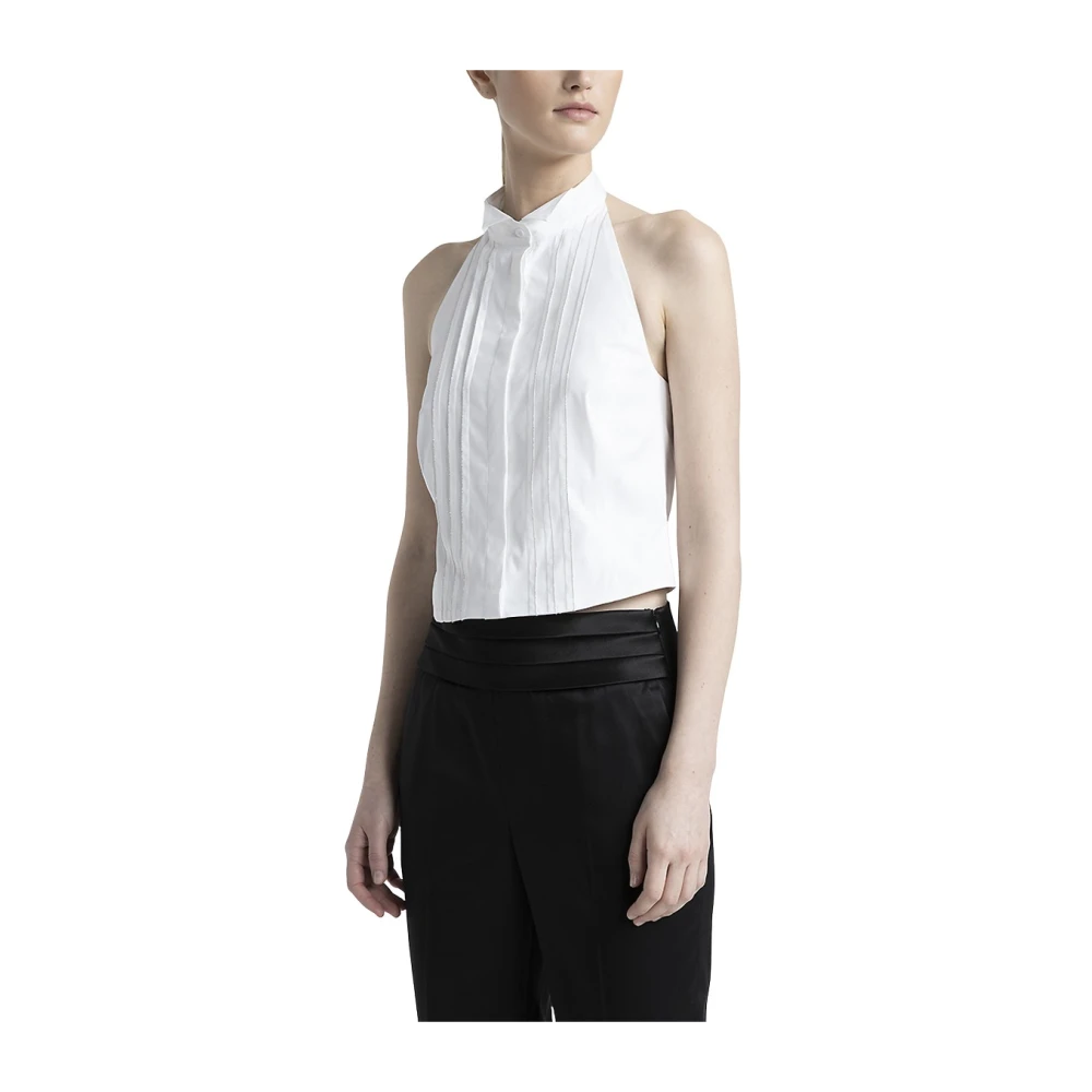 PESERICO Mouwloos shirt met tuxedo kraag White Dames