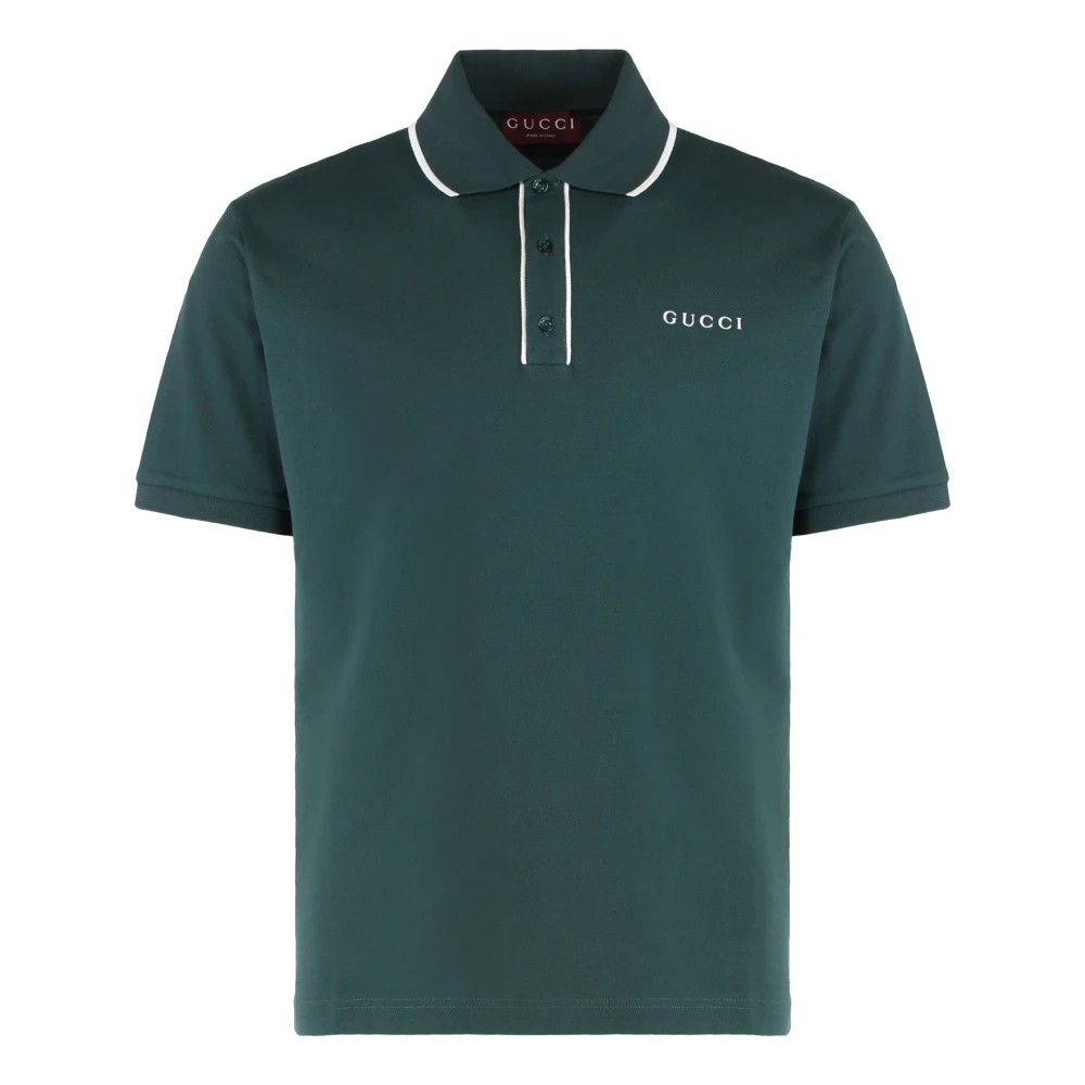 Gucci Men's Green Piqué Polo Shirt With Embroidery