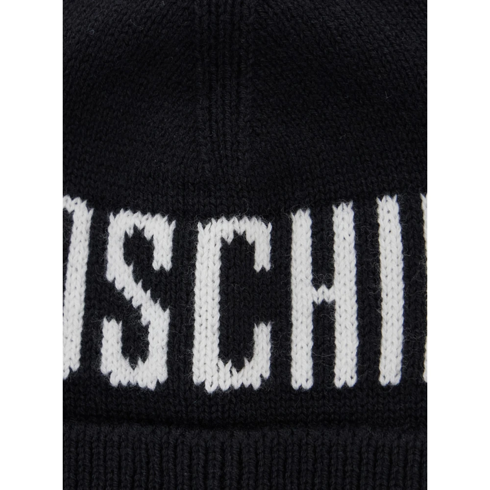 Moschino Zwarte Logo Beanie Katoenen Hoed Black Heren