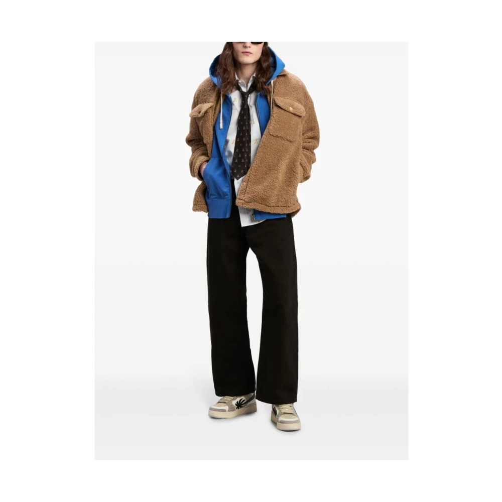 Palm Angels Bruine Fleece Geborduurde Jas Brown Heren