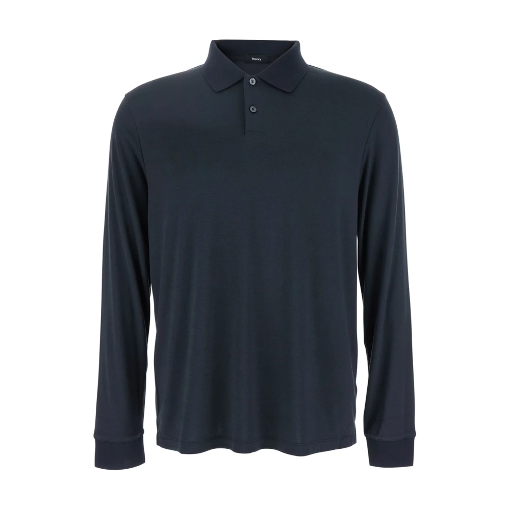 Theory Zwarte Poloshirt Klassieke Kraag Lange Mouwen Black Heren