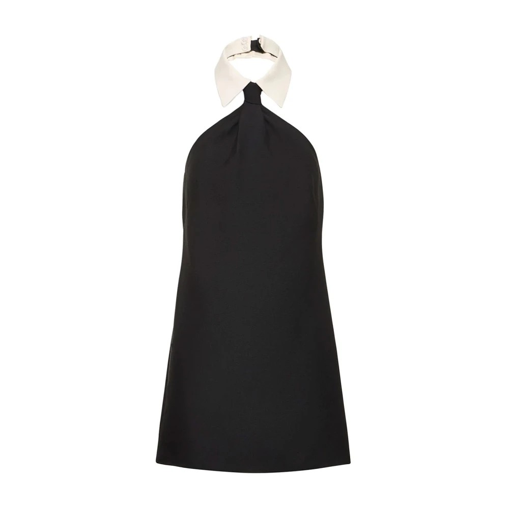 Valentino Zijden jurk met contrasterende kraag Black Dames