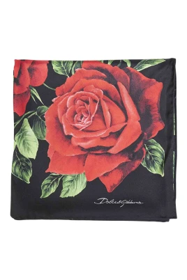 Silkeshalsduk med rosenbukett-tryck