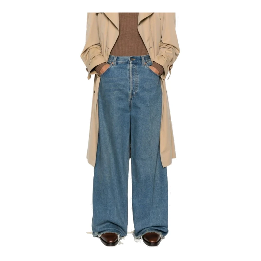 Gucci Blauwe Denim Jeans met Franje Afwerking Blue Heren