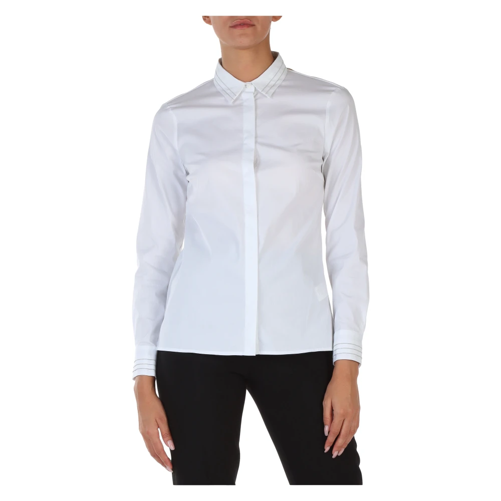PESERICO Stretch Poplin Overhemd met Contrastinzet White Dames