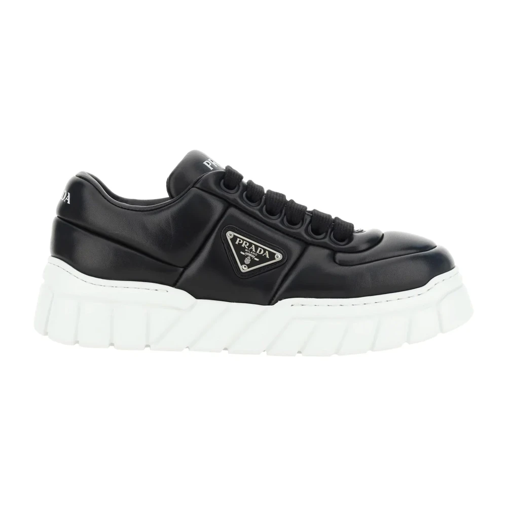 Prada Zwarte Leren Sneakers Aw20 Black