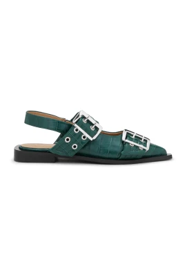 Grön Feminin Spänne Ballerina Croco Skor