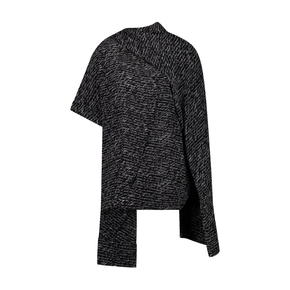 Balmain Black Script Print Silk Blouse - Female - Blouses - S - Blouses & Shirts