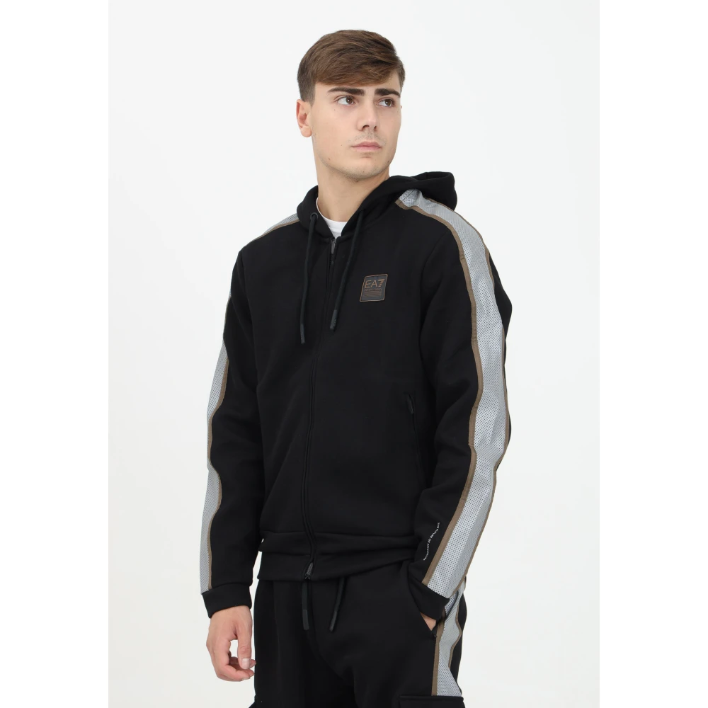 Emporio Armani EA7 Zwarte Zip-trui met Sportieve Details Black Heren