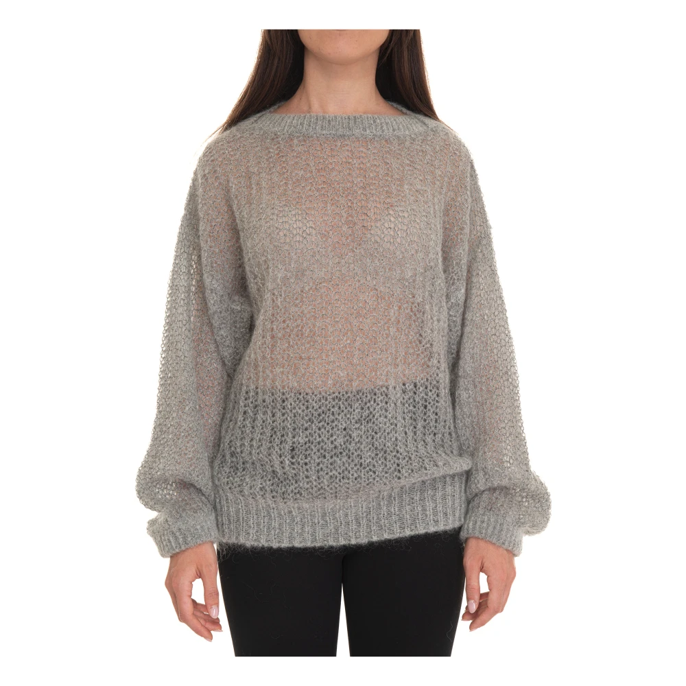 Boss Trui met ronde hals en pofmouwen Gray Dames