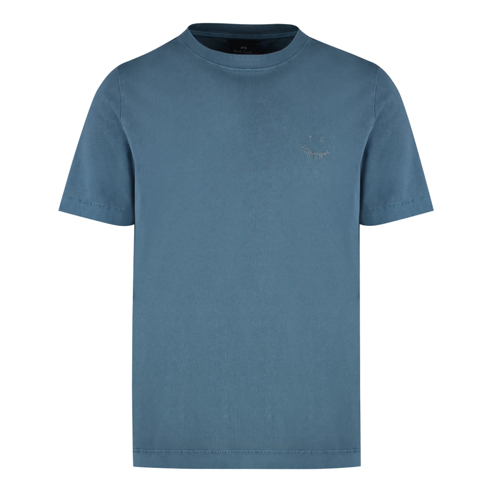 PS By Paul Smith Geribbelde Katoenen Crew-Neck T-Shirt Blue Heren