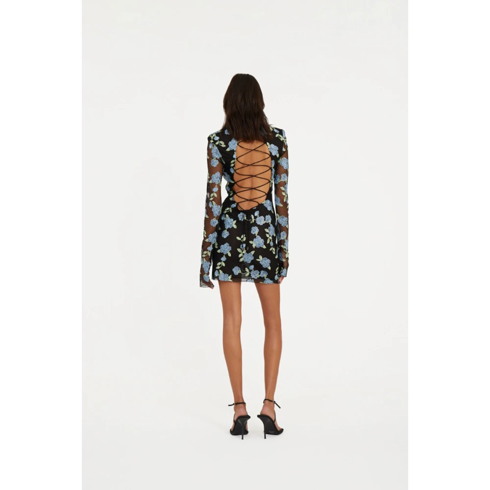 Rotate Birger Christensen Floral Mesh Mini Jurk Black Dames