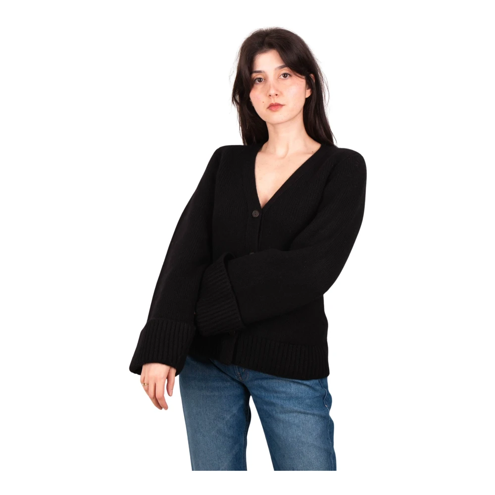 Vince Women's Black Cardigans, S, Double-Face Wool & Cashmere-Blend Cardigan