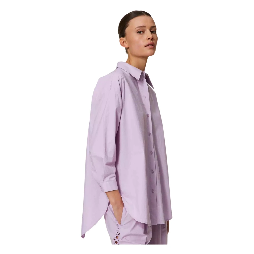 Twinset Klassieke Poplin Overhemd met Borduurwerk Purple Dames