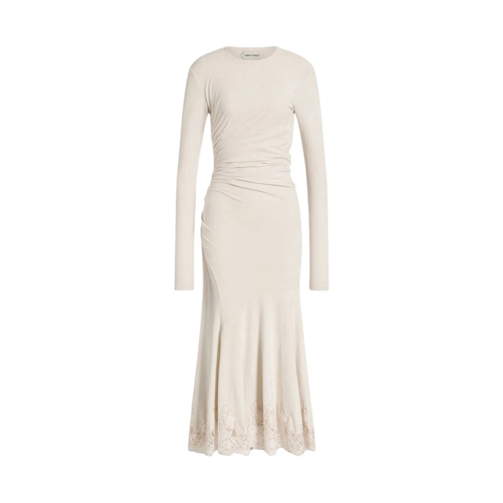 Alberta Ferretti Beige Midi Dresses, Female, Xs, Midi Dress In Stretch Velvet With Lace Trim