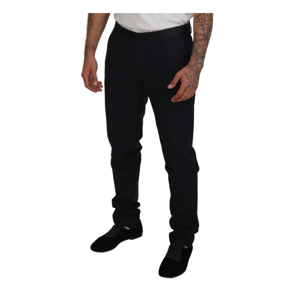 Dolce & Gabbana Elegante Zwarte Wollen Broek Black Heren