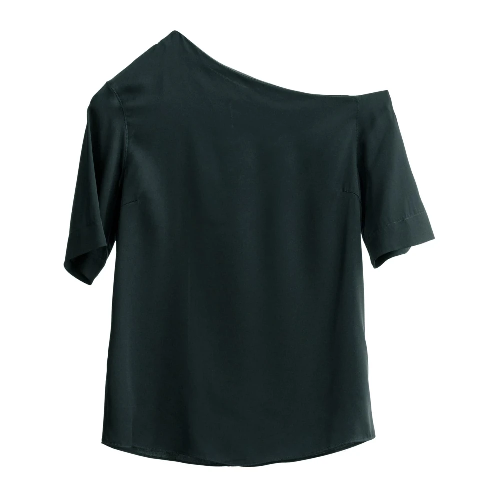 Ahlvar Gallery Off-shoulder zijden blouse met borduurzoom Green Dames