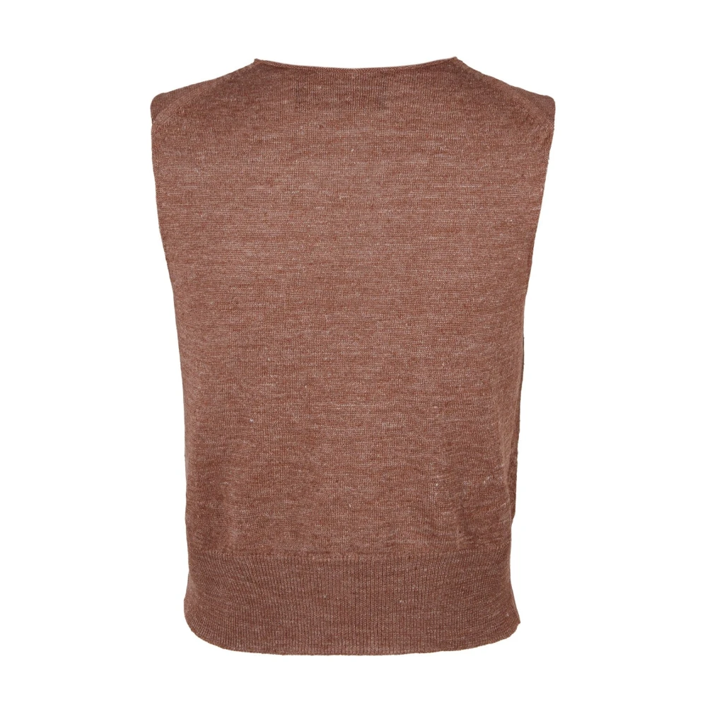 Cortana Klei Linnen Gebreid Vest Brown Dames