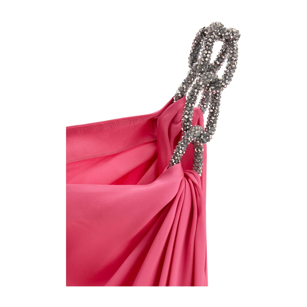 Stella Mccartney Fuchsia Jurk met Één Schouder en Kristal Ketting Detail Pink Dames