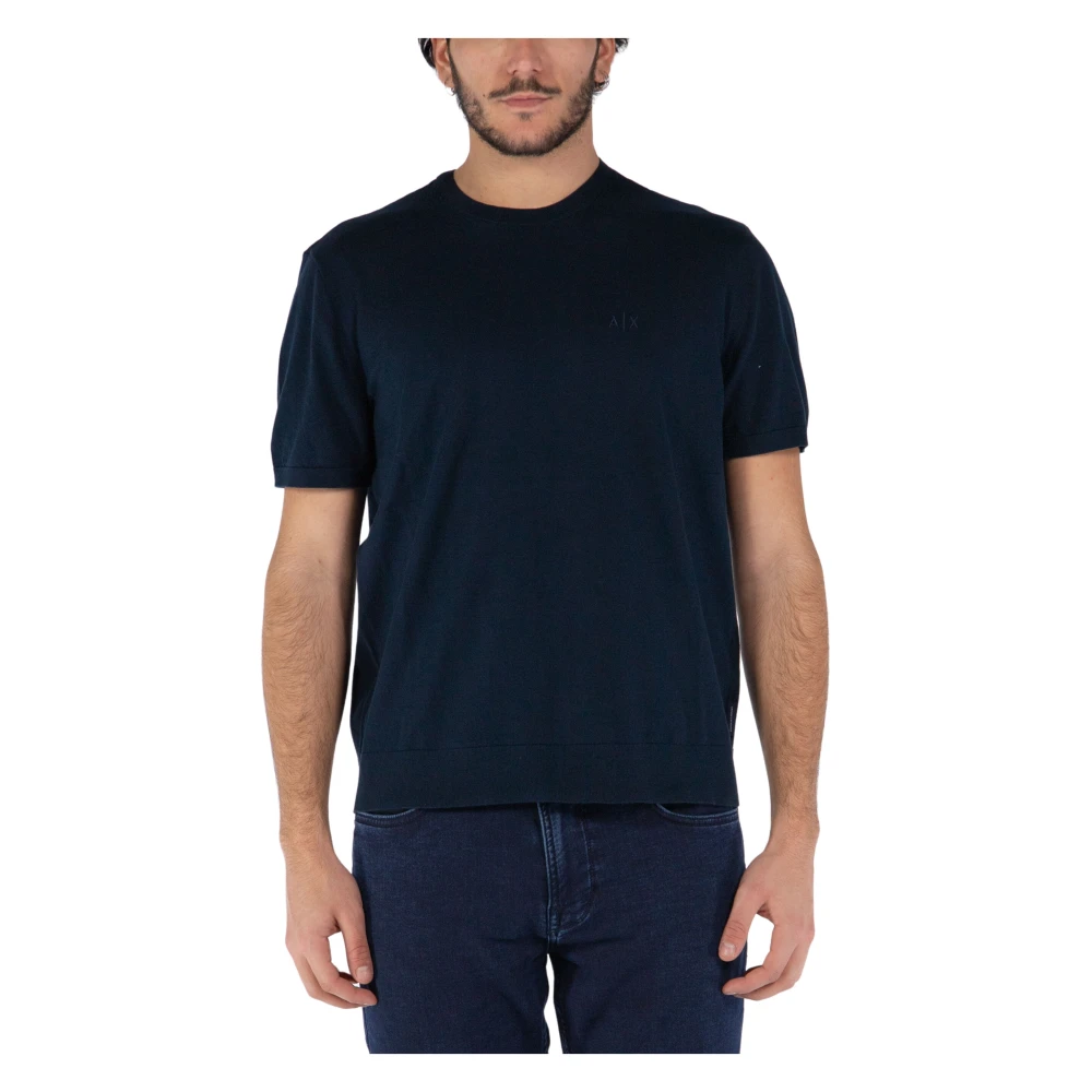 Armani Exchange Handtekening Logo Katoenen T-Shirt Blue Heren