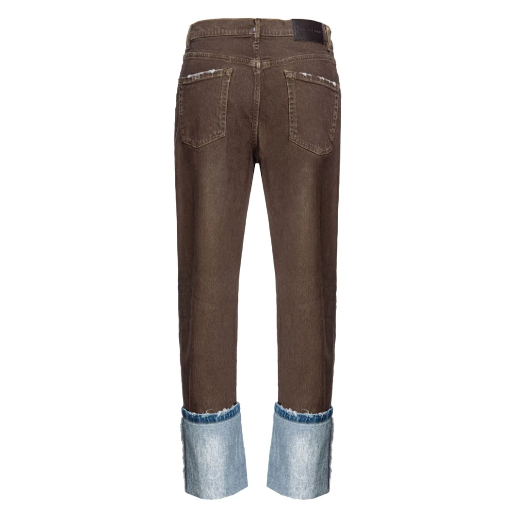 pinko Bruine Katoenen Jeans met Manchet Brown Dames