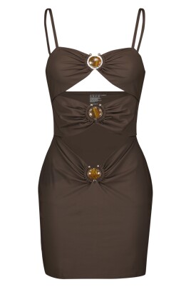 open lace back dress Elegant Brown Spaghetti Straps A-Line Satin Long Prom Party Dress DP38 –  DSProm