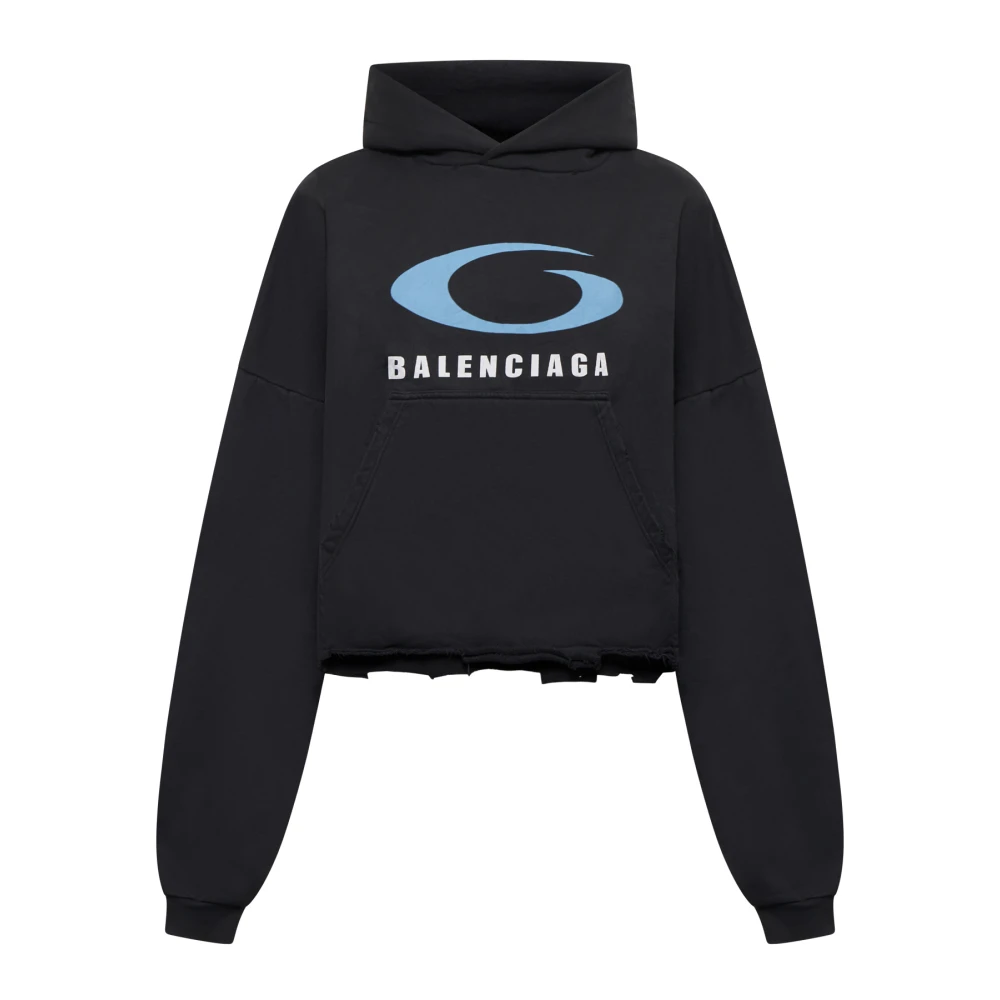 Balenciaga Svart Bomull Cropped Hoodie med Logo Black, Dam