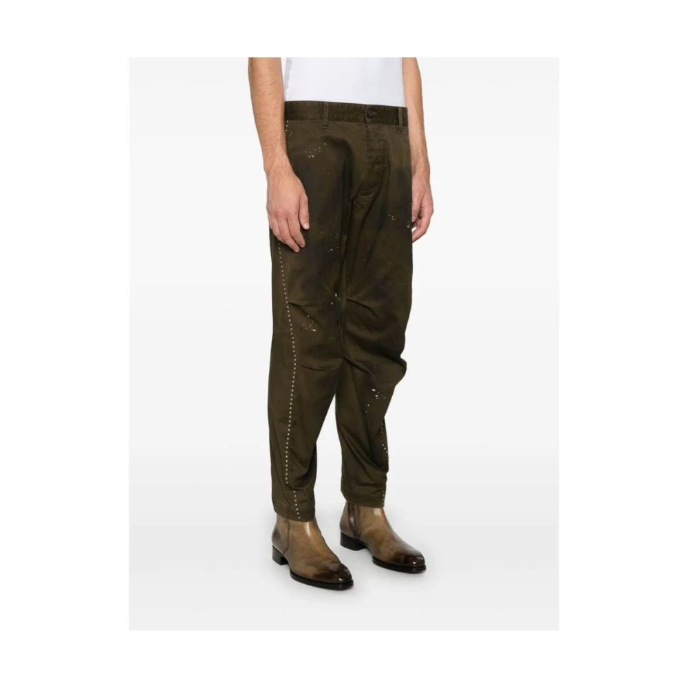 Dsquared2 Olijfgroene Verfspatbroek Green Heren