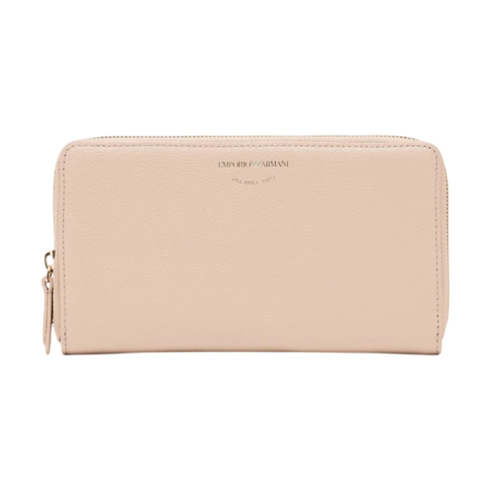 Emporio Armani Vrouw Beige Accessoires Dames, One Size, Leer, Vivienne Zip-Around Wallet