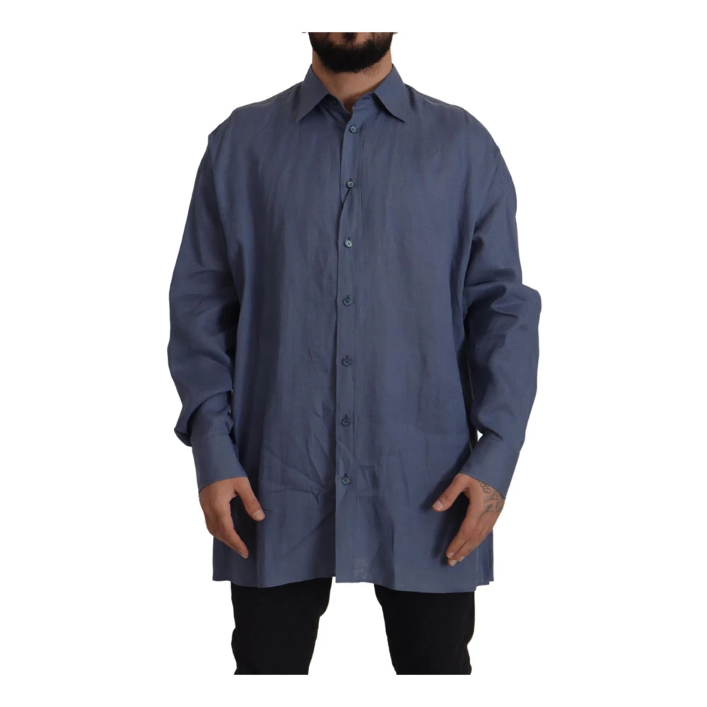 Dolce & Gabbana Men's Blue Casual Shirts,, Dark Linen Dress Shirt Extra Large