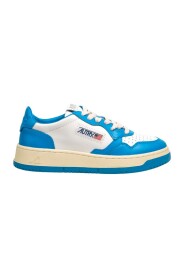 Weiße/Kobaltblaue Leder-Sneakers