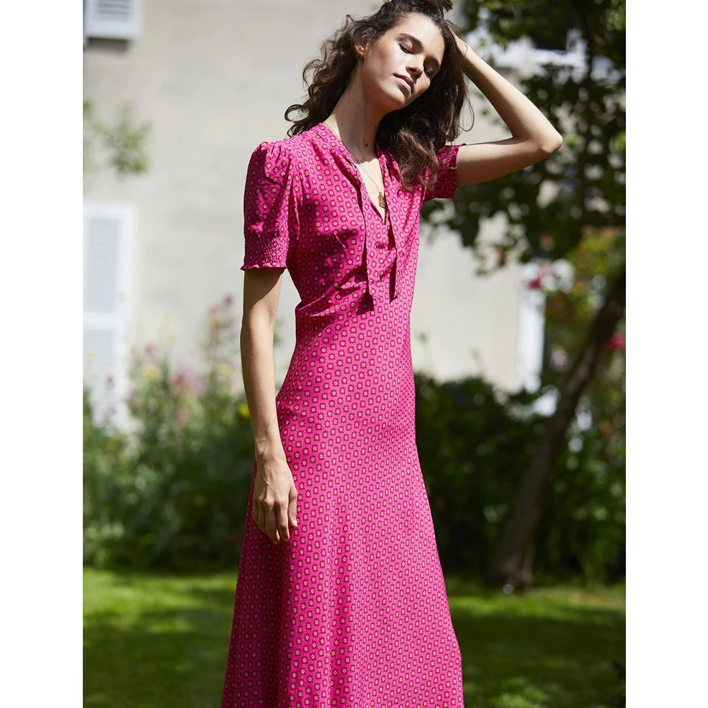 Ines De La Fressange Paris Roze Print Jurk met Druppel Kraag Pink Dames