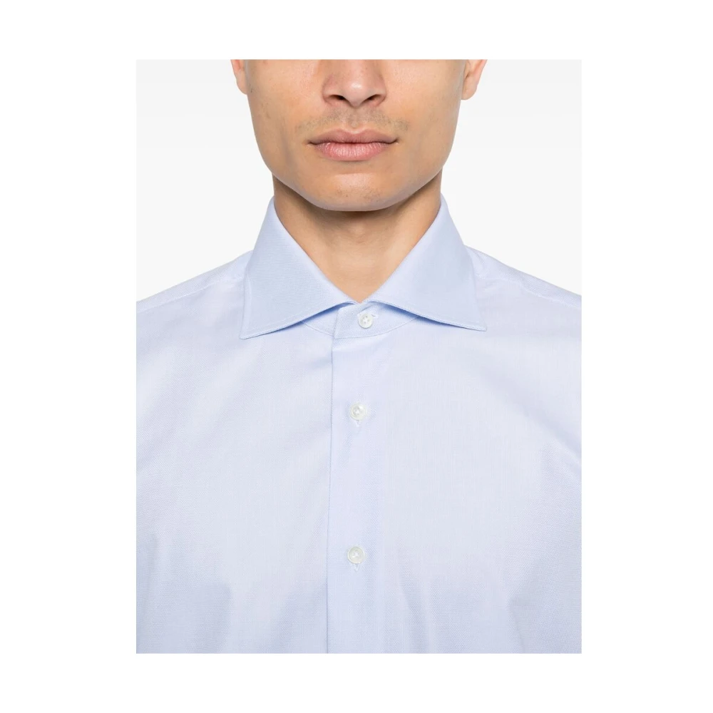 Mazzarelli Lichtblauw Katoenen Knoopshirt Blue Heren