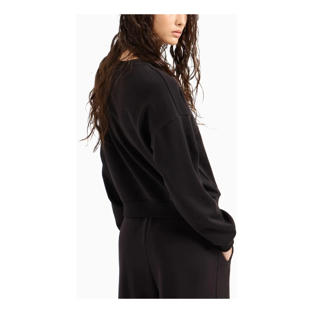 Armani Exchange Zwarte Logo Trui Ronde Hals Lange Mouw Black Dames
