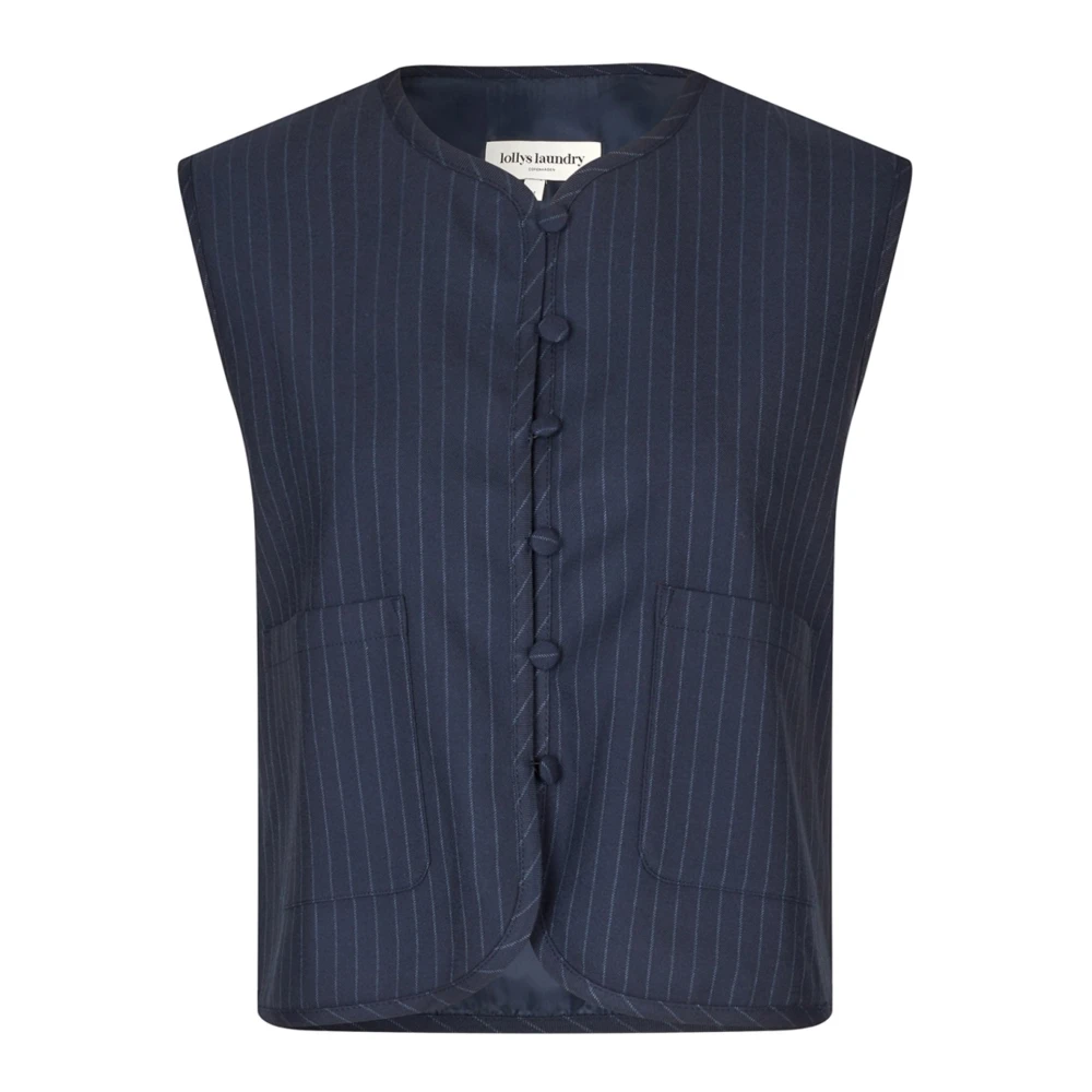Lollys Laundry Women's Blue Waistcoats, Xs, Pinstripe Vest Dark Navy