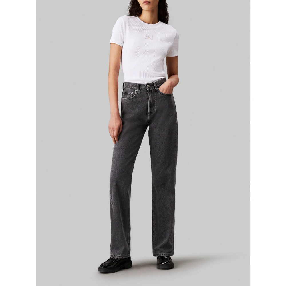 Calvin Klein Jeans Hoge Taille Rechte Grijze Jeans Gray Dames