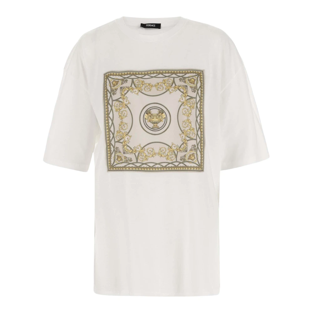 Versace Katoenen T-shirt met Sjaal-stijl Applicatie White Dames