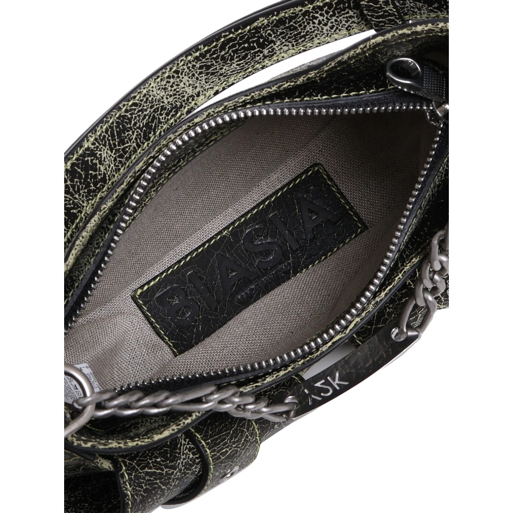 Biasia Craquele Leren Schoudertas in Zwart Gray Dames