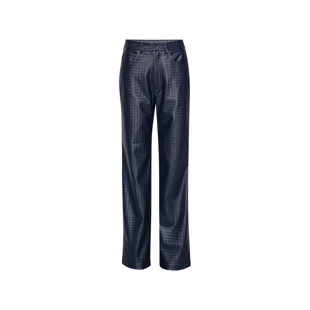 Rotate Birger Christensen Blauwe Straight Leg Broek van Imitatieleer Blue Dames