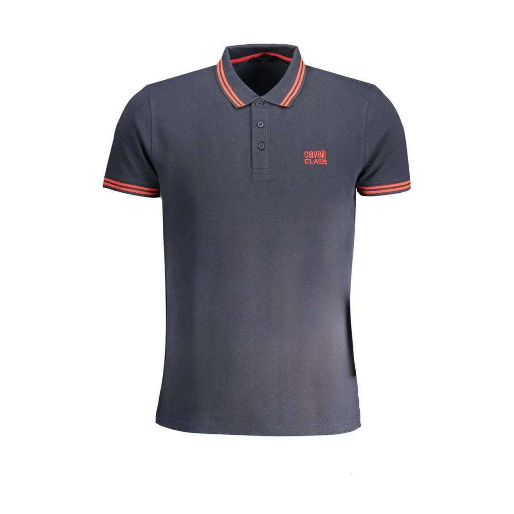 Cavalli Class Men's Blue Polo Shirts,, Cotton Short Sleeve Polo Shirt 2XL