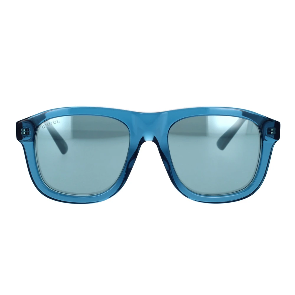 Gucci Transparent Blå Pilot Solglasögon med Metall Logo Textur Blue, Herr