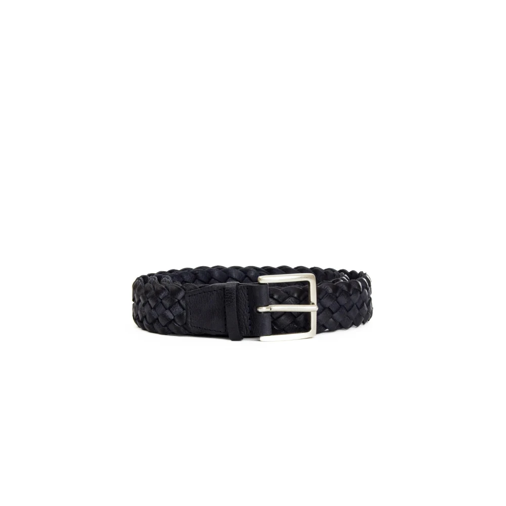 Orciani Blauwe Geweven Leren Riem Black Heren