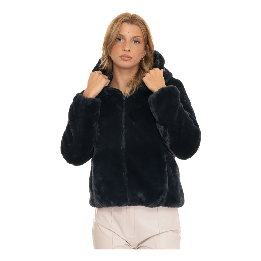 Save The Duck Omkeerbare korte Harrington jas met capuchon Blue Dames