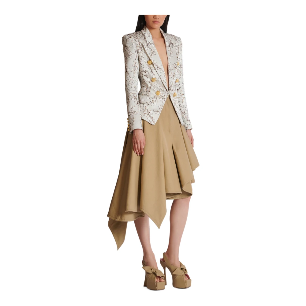 Balmain 6-knoops satijnen jas met Redcurrant print Multicolor Dames